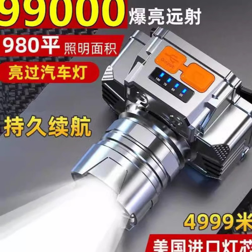 頭燈超亮頭戴式強光頭燈手電筒戶外家用遠射充電夜釣魚礦燈