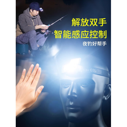 奧克斯夜釣頭燈強光超亮充電釣魚專用感應帽夾燈頭戴超長續航鋰電