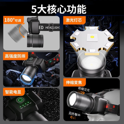 浦爾曼頭燈LED強光超亮充電頭戴式礦燈可變焦釣魚手電筒戶外遠射