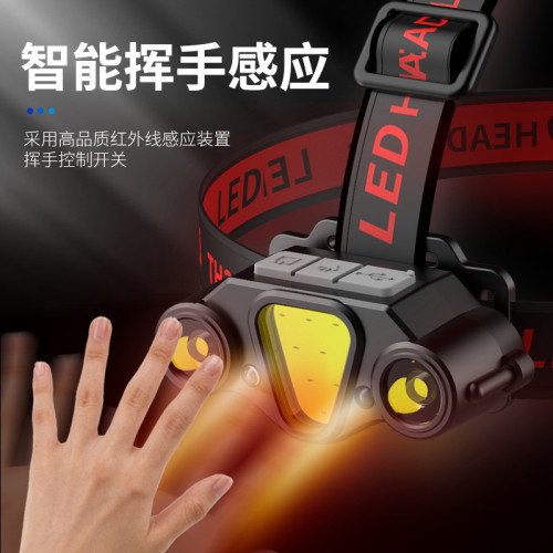 線下爆款頭燈強光超亮充電續航超長鋰電頭戴式釣魚戶外感應照明燈