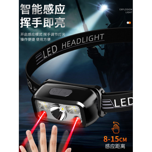 頭燈超亮可充電頭戴式強光感應手電筒小型夜釣魚續航登山照明可攜式