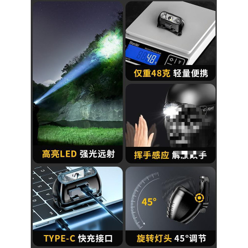 夜釣魚頭燈強光充電超亮頭戴式超長續航手電筒礦燈輕小號