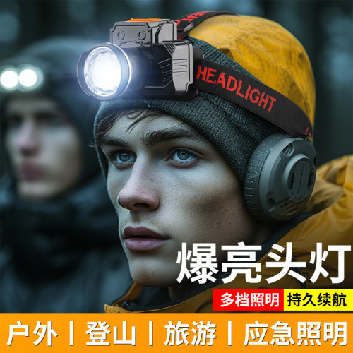 鋁合金相機頭燈白雷射10W頭戴式電筒戶外釣魚強光頭燈T-27