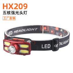 戶外露營USB充電頭燈多功能強光LED頭燈小巧可攜式頭戴手電頭燈