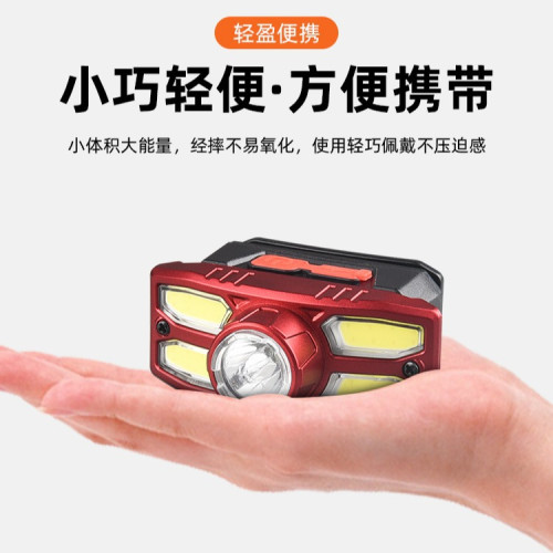 戶外露營USB充電頭燈多功能強光LED頭燈小巧可攜式頭戴手電頭燈