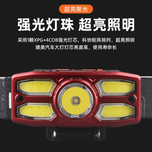 戶外露營USB充電頭燈多功能強光LED頭燈小巧可攜式頭戴手電頭燈