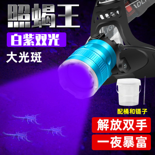 強光大光圈蠍子燈照蠍可充電頭燈紫光養蠍頭戴式超亮超長專用頭燈