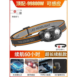頭戴式夜爬登山強光手電超長續航60小時可感應可閃充