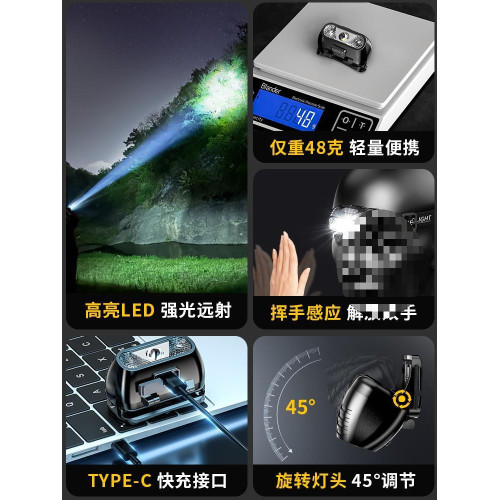 夜釣魚頭燈強光充電超亮頭戴式超長續航手電筒礦燈輕小號