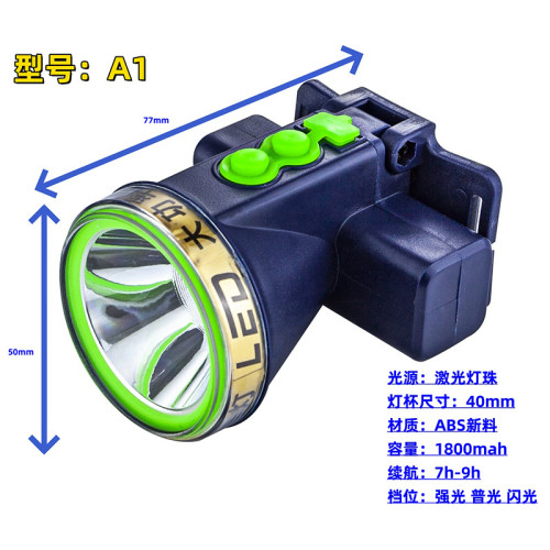 LED鋰電頭燈雷射砲燈珠ABS超音波強光防水頭燈 家用戶外應急充電