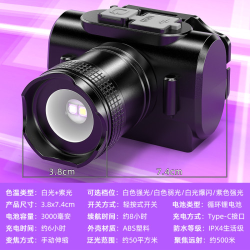 紫光蠍子燈專用頭戴式手電照蠍子超長續航大功率紫光燈雙光燈