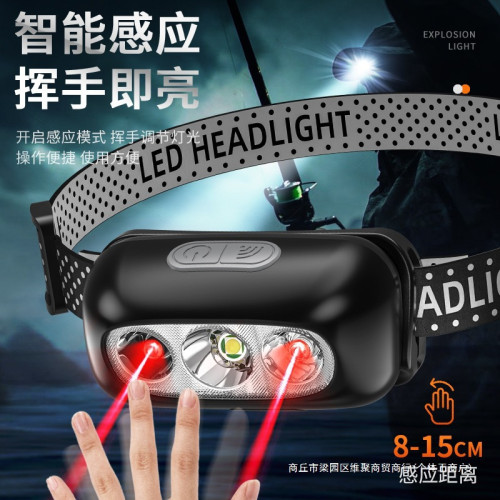頭燈強光充電超亮頭戴式夜釣魚照明戶外超長續航超輕感應小手電筒