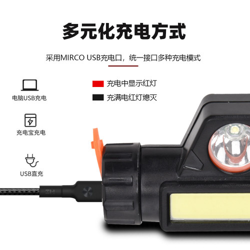 頭燈多用途強光LEDUSB充電手電磁鐵COB工作燈登山釣魚頭戴式電筒