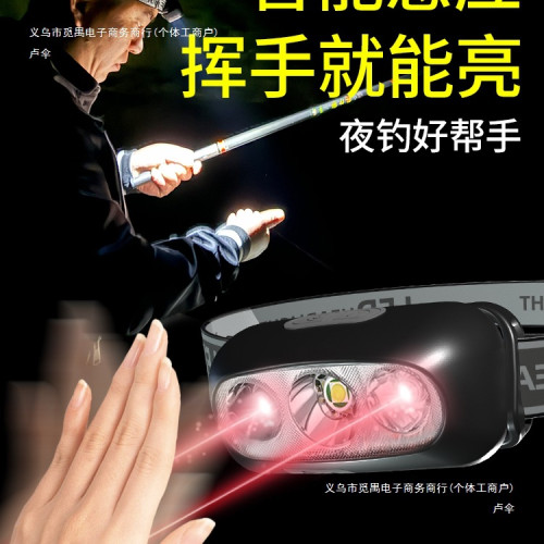頭燈強光超亮超長續航夜釣魚頭戴式感應戶外登山小手電筒