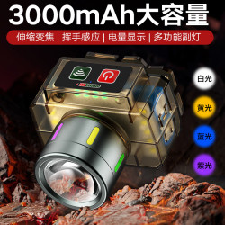 新款揮手感應頭燈戶外可攜式帶電顯紅光警示燈多檔調節頭戴燈
