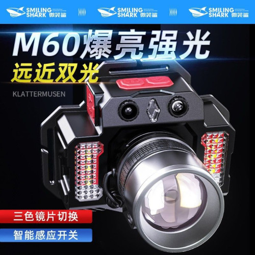 夜釣燈感應頭戴式超亮變焦防水戶外頭燈強光新款充電礦燈智能遠射