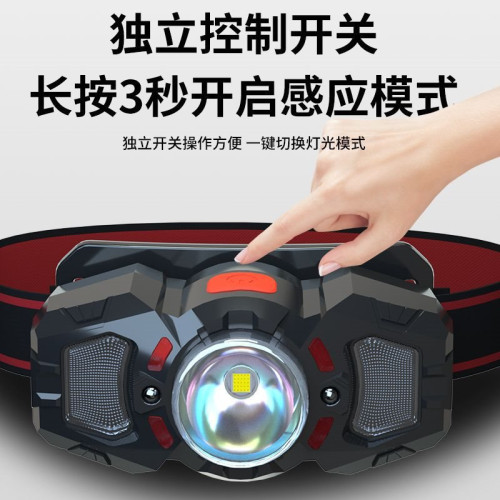 爆亮感應頭燈可充電頭戴式強光手電筒小型便捷式夜釣魚燈