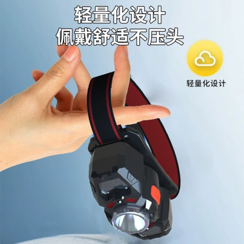 爆亮感應頭燈可充電頭戴式強光手電筒小型便捷式夜釣魚燈