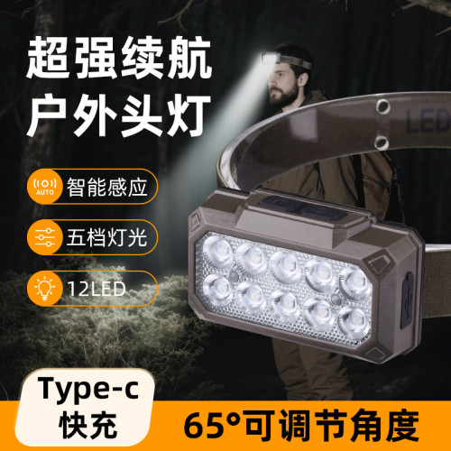 新款多燈珠戶外頭戴式釣魚頭燈USB充電釣魚遠射強光頭燈