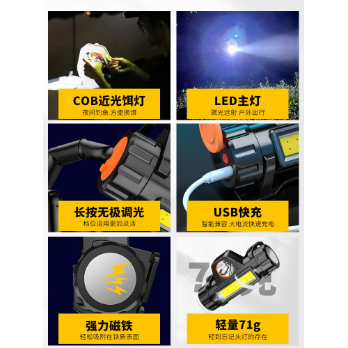 led頭燈頭戴式強光充電戶外夜釣魚超亮輕小號超長續航照明手電筒