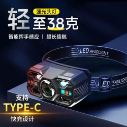 感應頭燈夜釣魚專用超輕頭戴式超長續航強光充電超亮戶外輕巧