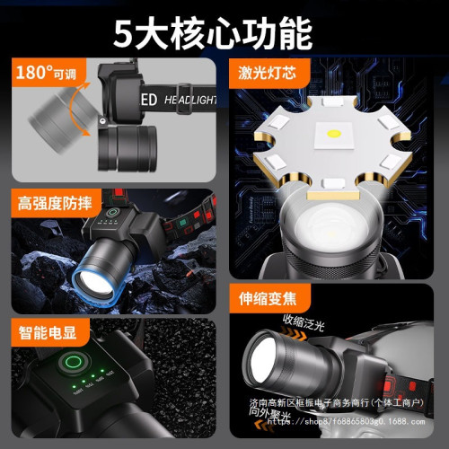浦爾曼頭燈LED強光超亮充電頭戴式礦燈可變焦釣魚手電筒戶外遠射