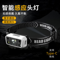 新款輕便多功能感應頭燈Type-C充電戶外騎行釣魚防水LED頭燈