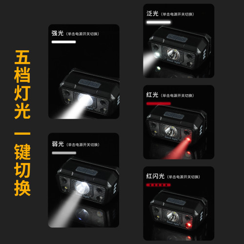 新款輕便多功能感應頭燈Type-C充電戶外騎行釣魚防水LED頭燈
