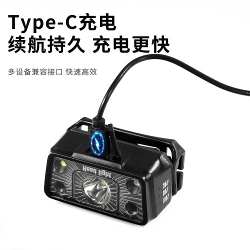 新款輕便多功能感應頭燈Type-C充電戶外騎行釣魚防水LED頭燈