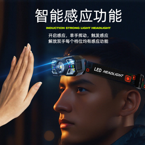 新款感應頭燈夜釣魚頭戴式超長續航強光充電超亮戶外可攜式野外