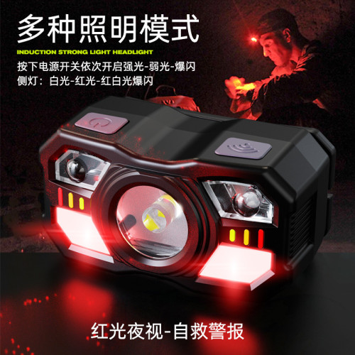 新款感應頭燈夜釣魚頭戴式超長續航強光充電超亮戶外可攜式野外