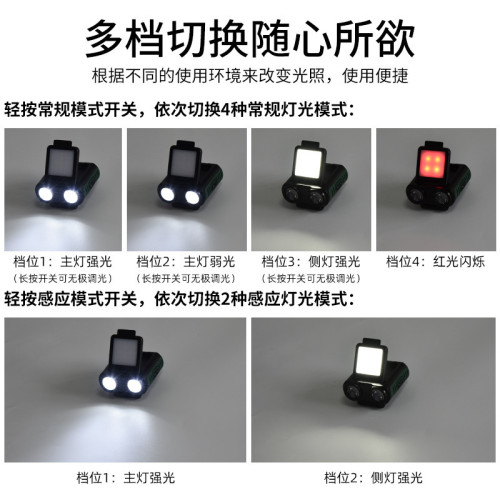 新款感應頭燈夾帽燈USB充電戶外無極調光頭帶夜釣魚LED頭燈
