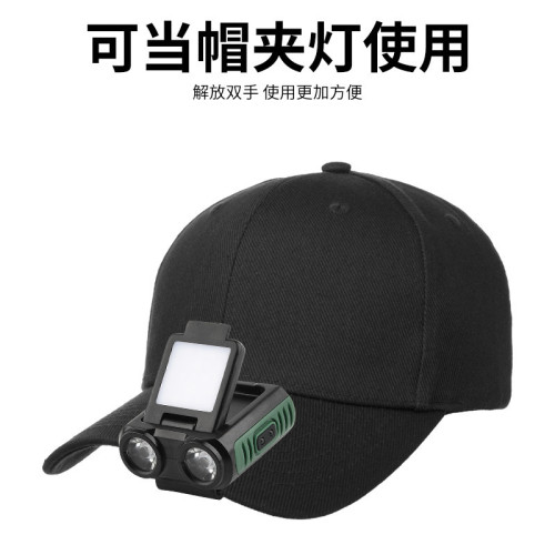 新款感應頭燈夾帽燈USB充電戶外無極調光頭帶夜釣魚LED頭燈
