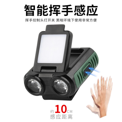 新款感應頭燈夾帽燈USB充電戶外無極調光頭帶夜釣魚LED頭燈