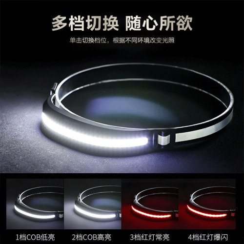 新款usb充電跑步燈cob工作燈戶外登山露營防水夜跑頭戴式泛光頭燈