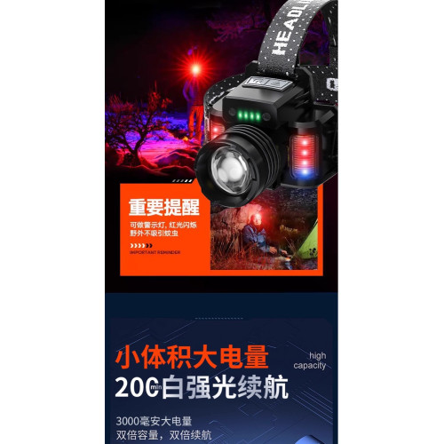 大客強光雷射頭燈超亮充電戶外遠射釣魚多功能揮手感應頭燈
