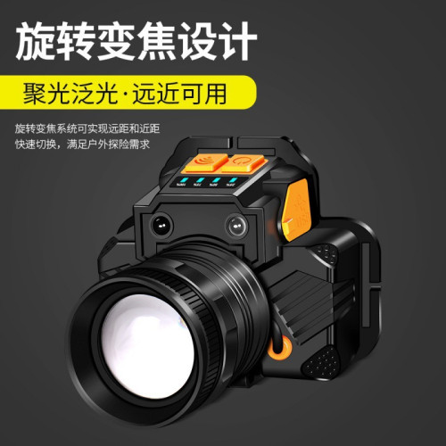 LED揮手感應頭燈旋轉變頭燈USB充電強光戶外夜釣防水小頭燈