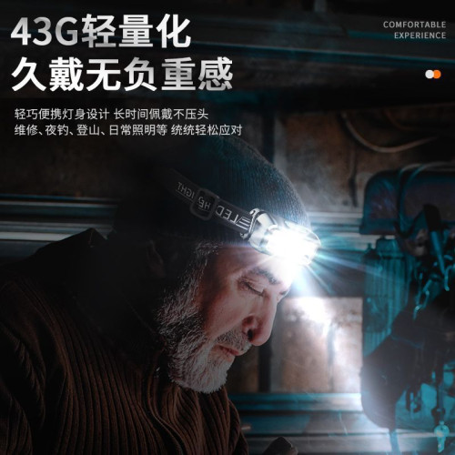 新款紅光白光感應頭燈充電超亮釣魚強光戶外頭戴式手電筒
