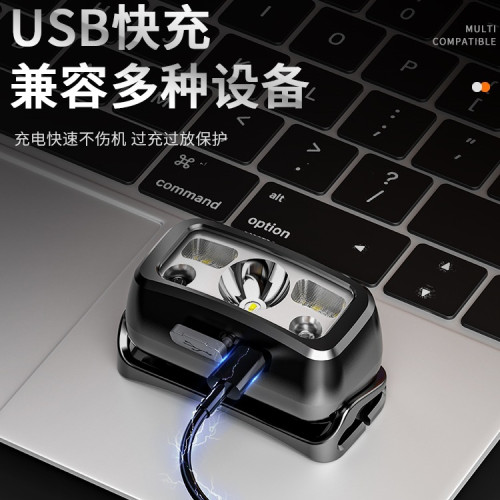 頭燈頭戴式超亮可充電強光感應手電筒小型夜釣魚續航登山照明迷你