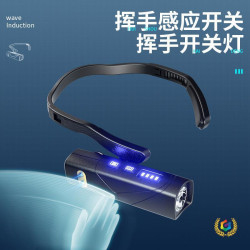 ➢紅白雙光源感應頭燈USB充電戶外夜釣夜跑輕量型側掛耳戴式LED頭