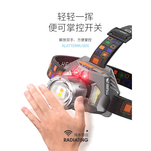 ♔頭燈2024新款強光超亮夜釣魚趕海頭戴式手電筒感應長續航充