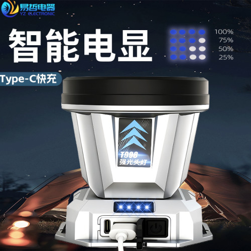 戶外長續航強光頭燈led 頭戴式充電夜釣礦燈超亮應急探照電筒