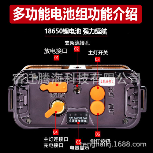 山拓高亮P70頭燈強光充電LED夜釣燈釣魚燈12V頭戴分體式 氙氣礦燈