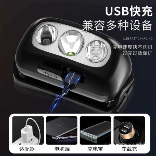 頭戴式鋰電led頭燈夜超亮釣魚續航手電筒強光續航感應長充電電燈
