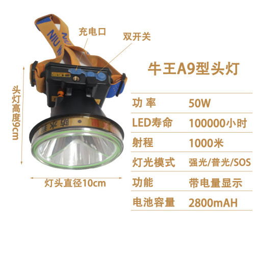 牛王防水強光頭燈A2鋰電充電器式led高亮頭戴夜釣礦燈露營語蘇