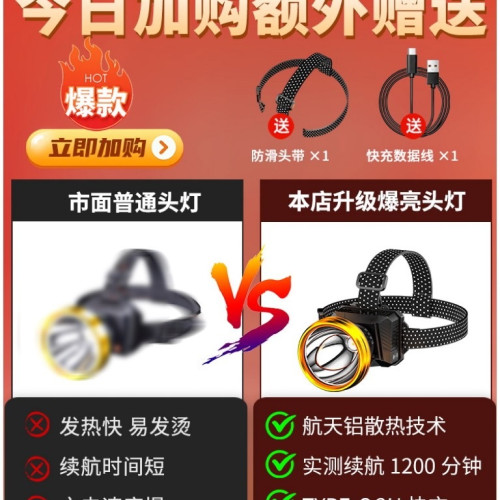 頭燈2026新款強光超亮礦燈長續航頭戴式照明燈釣魚趕海專用手電筒