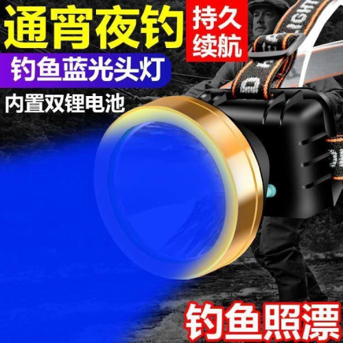頭燈藍光新款釣魚燈LED夜釣燈大容量強光超亮可充電帶感應頭戴式