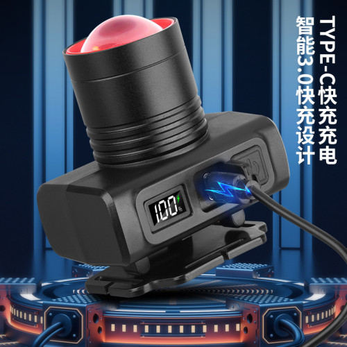 新品爆款智能數顯頭燈白雷射多功能感應可攜式頭燈夜釣燈應急照明燈