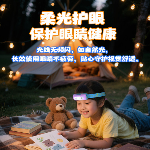 戶外兒童頭燈趕海登山探照燈頭戴式照明自行車露營夏令營遊玩看書