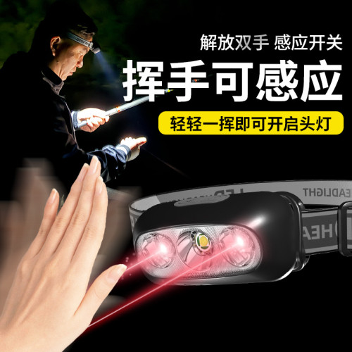 頭燈強光超亮充電超長續航夜釣魚頭戴式感應戶外登山小手電筒